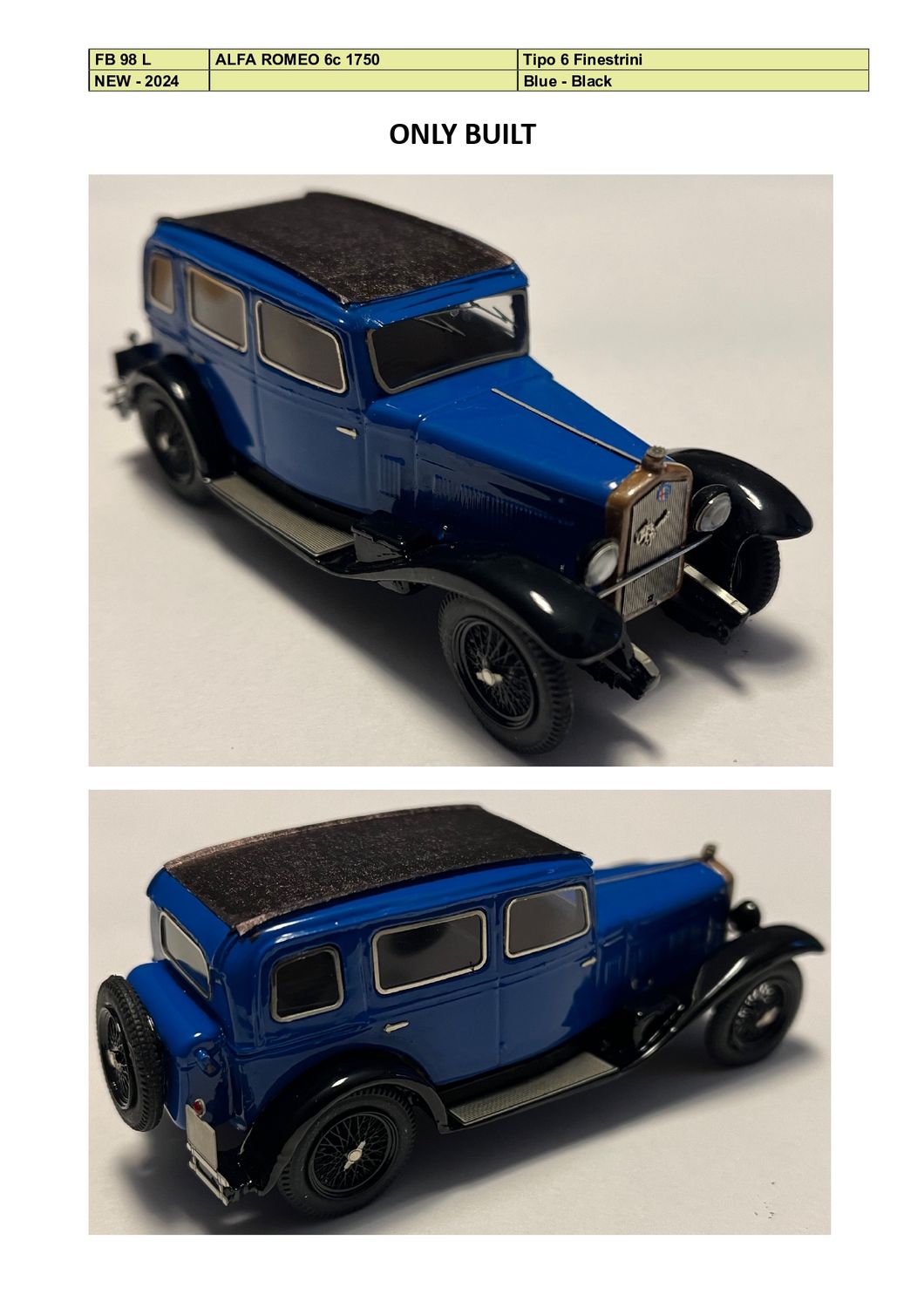 FB MODEL FBM098L ALFA ROMEO 6c 1750  Type 6 finistrini -  Blue - Black