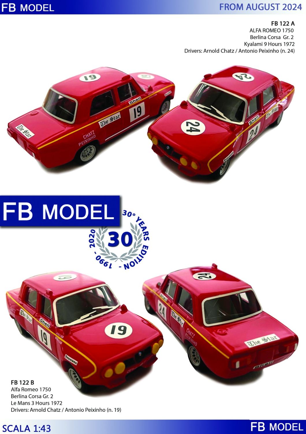 FB MODEL FBM122B ALFA ROMEO 1750 BERLINA CORSA GR2  #19 LE MANS 3 ORE 1972 ARNOLD CHATZ- ANTONIO PEIXINHO