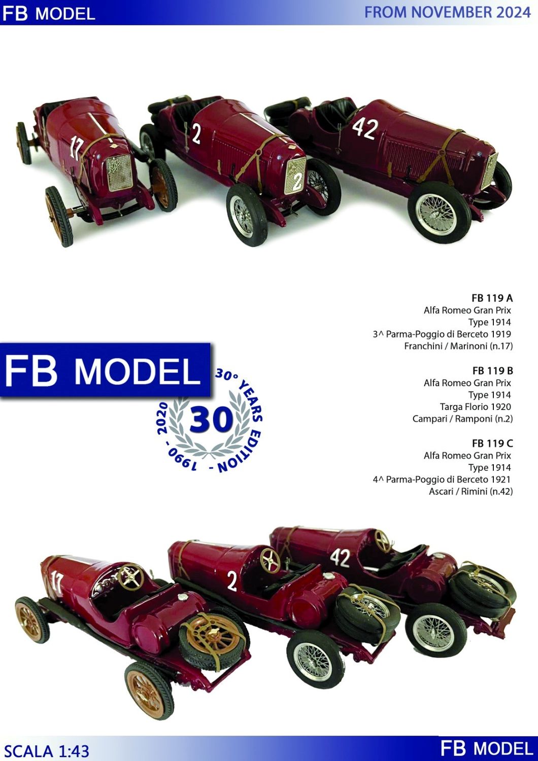 FB MODEL FBM119A ALFA ROMEO GRAN PRIX TYPE 1914 3° Parma - Poggio di Berceto 1919 Franchini - Marinoni  #17