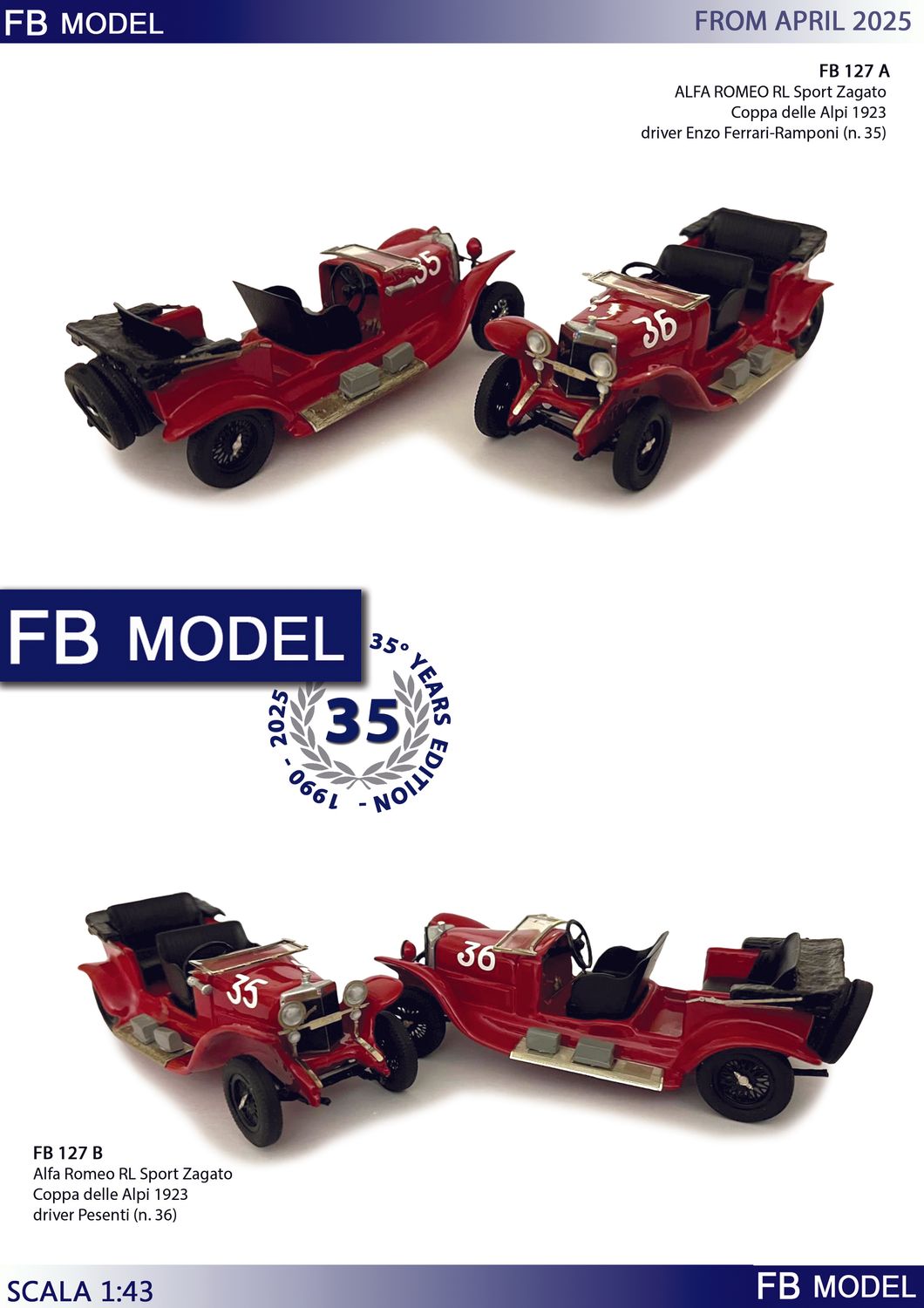 FB MODEL FBM127A Alfa Romeo RL Sport Zagato Coppa delle Alpi 1923 driver Enzo Ferrari-Rampini # 35