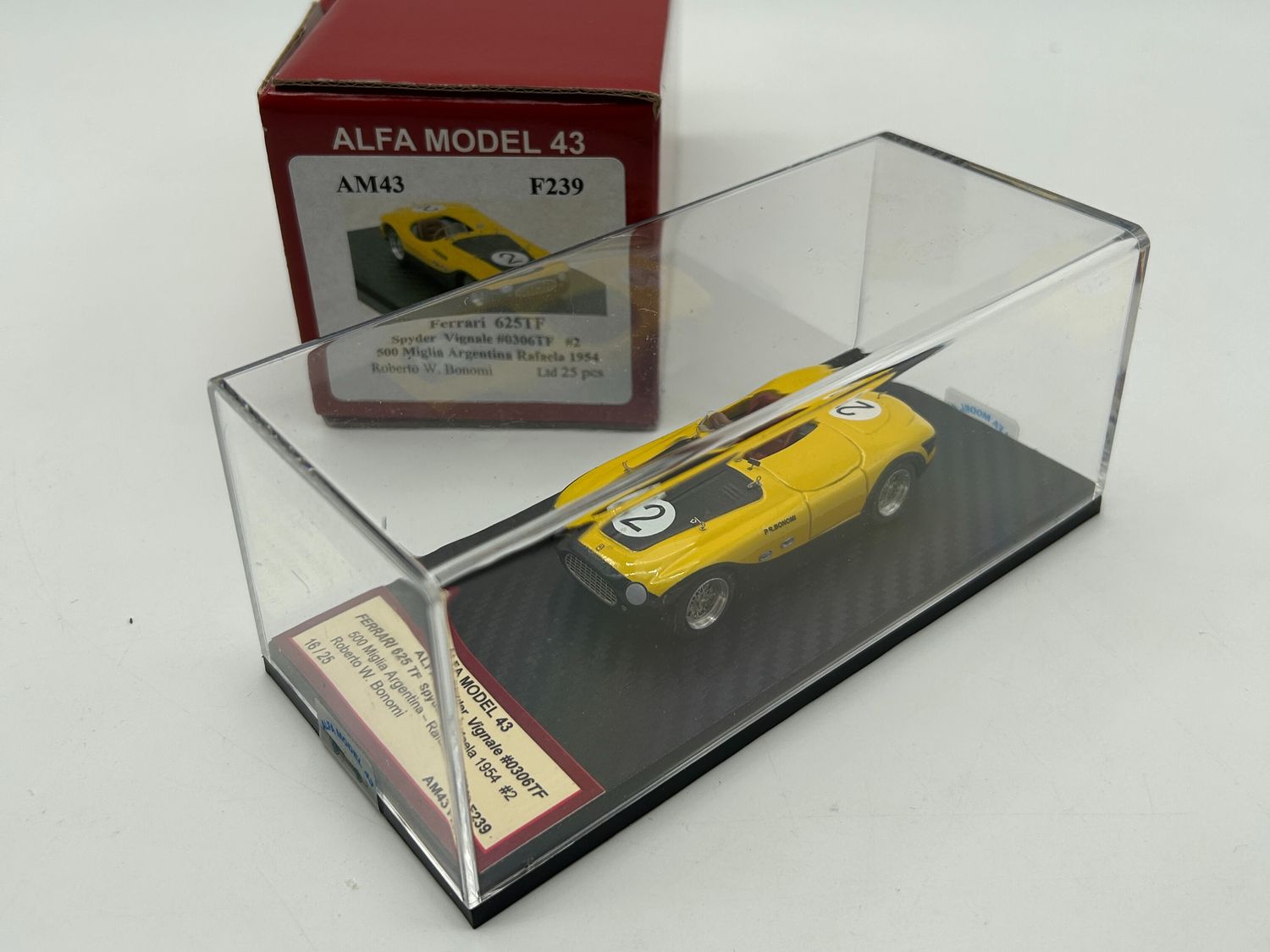 ALFA MODEL AM43F239 Ferrari 625TF Spyder Vignale #0304TF 500 Miglia Argentina Rafaela 1954 #2 – R. Bonomi ALFA MODEL AM43F239 Ferrari 625TF Spyder Vignale #0304TF 500 Miglia Argentina Rafaela 1954 #2 – R. Bonomi