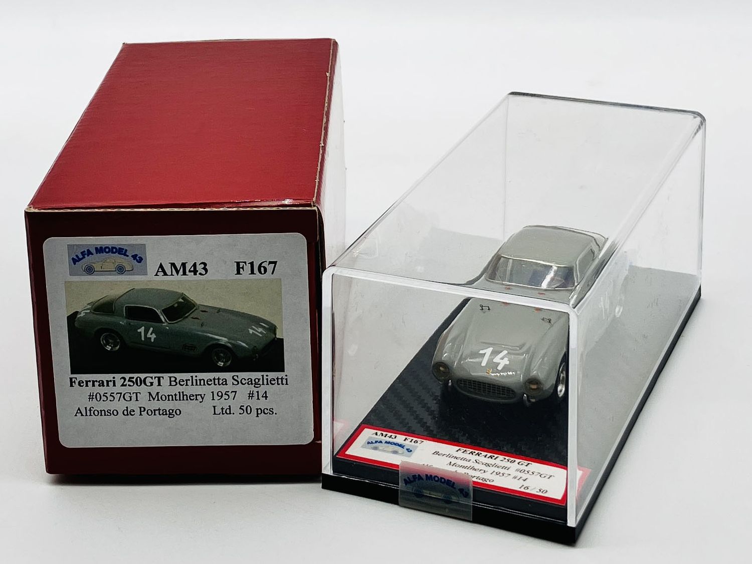 ALFA MODEL AM43F167 Ferrari 250 GT Berlinetta Scaglietti #0557GT - Montlhery 1957 #14 – Alfonso de Portago ALFA MODEL AM43F167 Ferrari 250 GT Berlinetta Scaglietti #0557GT - Montlhery 1957 #14 – Alfonso de Portago