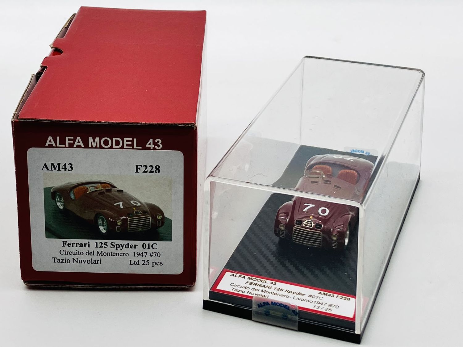 ALFA MODEL AM43F228 FERRARI 125 SPYDER 01C CIRCUITO DEL MONTENERO 1947 #70 TAZIO NUVOLARI ALFA MODEL AM43F228 FERRARI 125 SPYDER 01C CIRCUITO DEL MONTENERO 1947 #70 TAZIO NUVOLARI