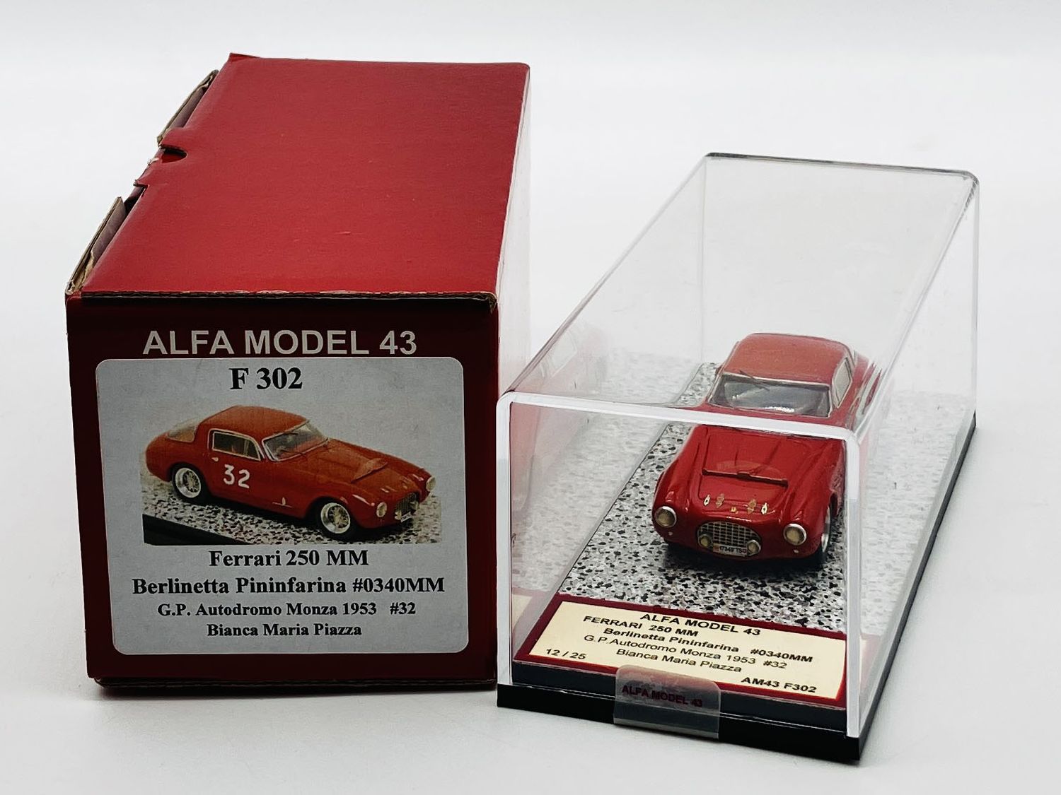 ALFA MODEL AM43F302 FERRARI 250 MM BERLINETTA PININFARINA N.0340MM G.,P. AUTODROMO MONZA 1954 N.32 BIANCA M.PIAZZA ALFA MODEL AM43F302 FERRARI 250 MM BERLINETTA PININFARINA N.0340MM G.,P. AUTODROMO MONZA 1954 N.32 BIANCA M.PIAZZA