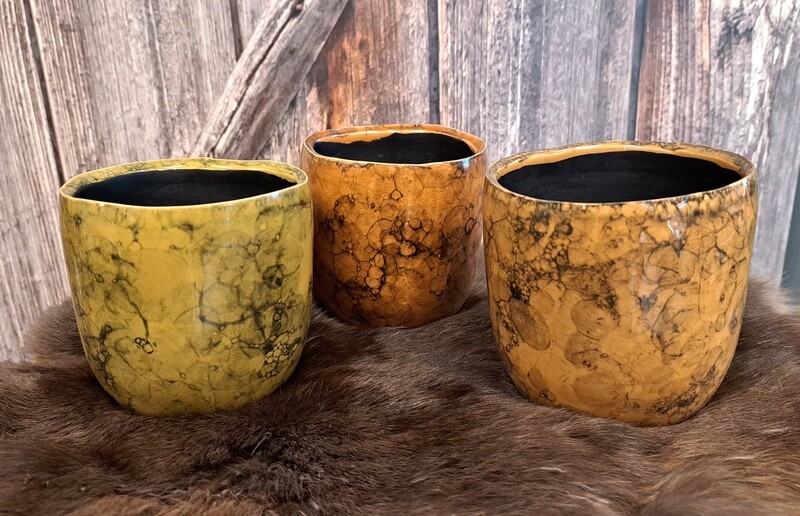 Set van drie bloempotjes brown mix