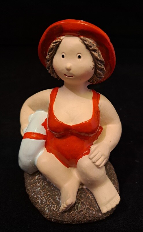 Dikke dame rood met hoed