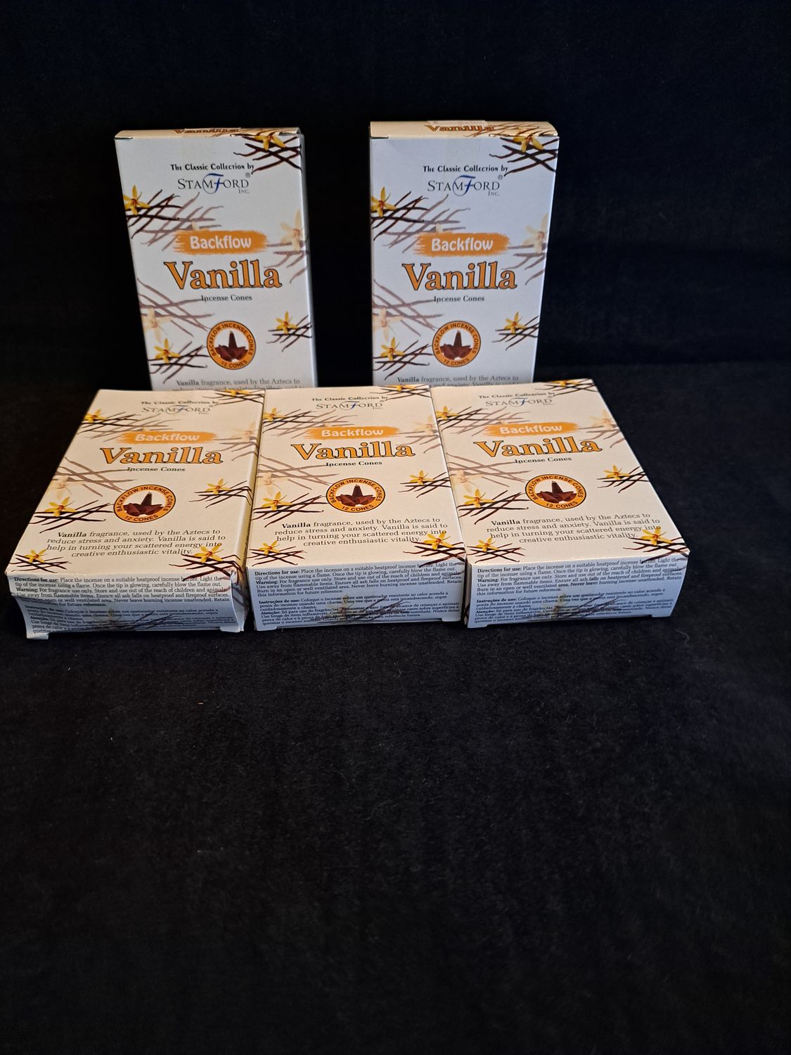 5 doosjes wierook kegels backflow vanilla