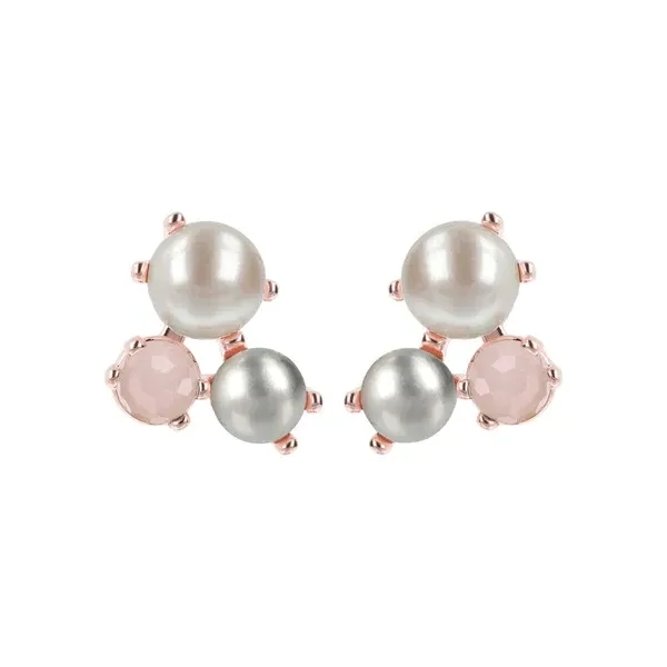 Clous d'oreilles trilogie avec pierre naturelle et perles de culture d'eau