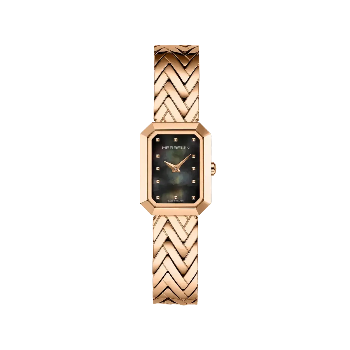 Octogône Chevrons Nacre Noire et PVD Or Rose