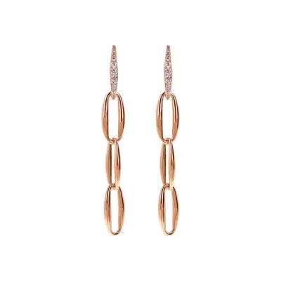 Boucles d'oreilles pendantes maillons marquise et élément pavé de zircones cubiques