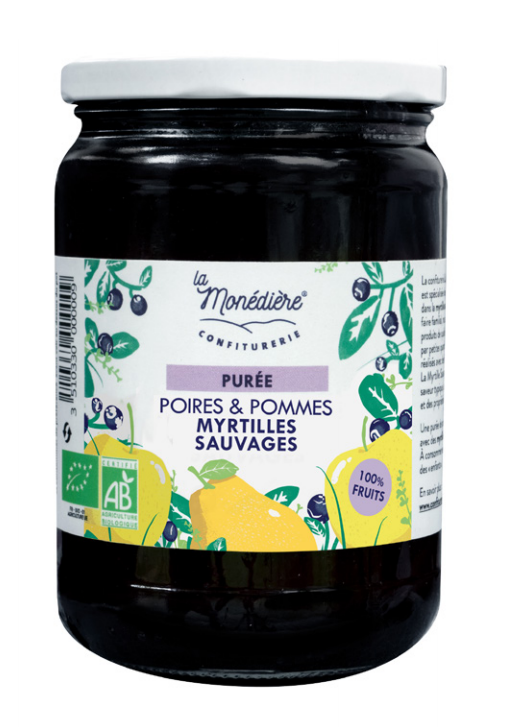Purée de Pommes / Poires / Myrtilles sauvages 550g