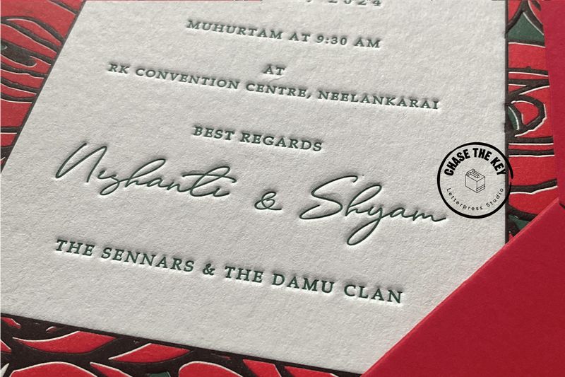 Floral Red Premium Wedding Card / Letterpress India / Custom Invitation