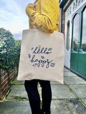 Cotton tote bag - Hello Happy design
