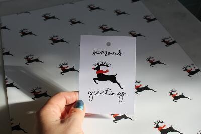 Christmas Gift Wrapping - Festive Deer &amp; Monstera Swirl (medium sized sheets)