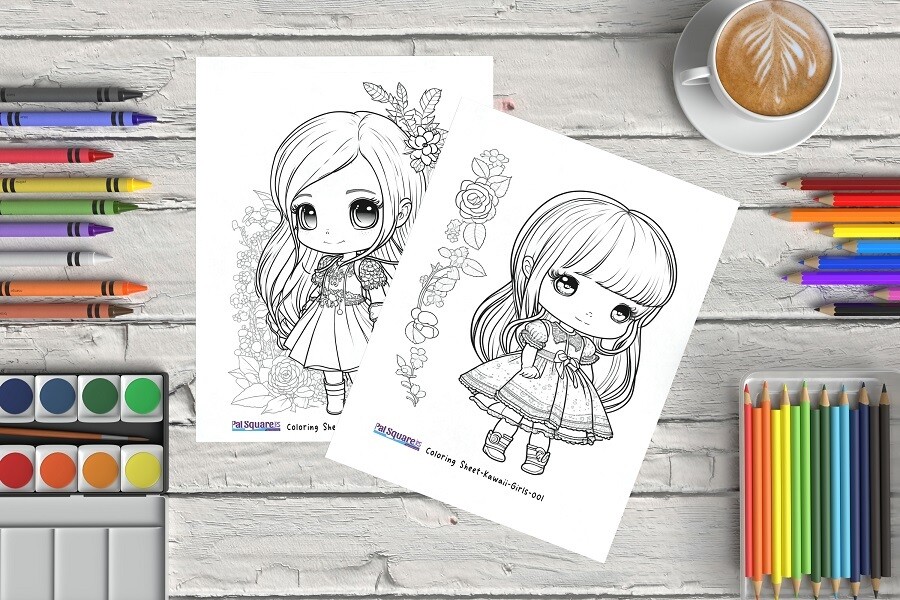 Kawaii Girls Coloring Sheets