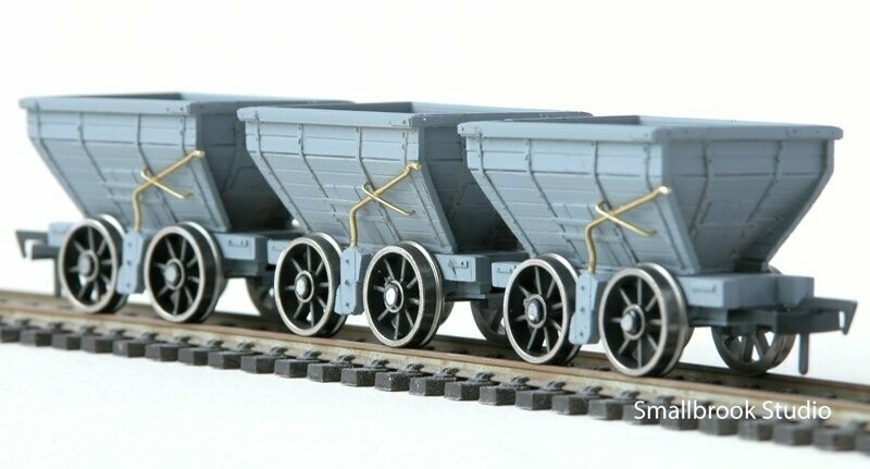 4mm 00 Set of Three Close Coupled NER P1 Chaldron Waggons kit.