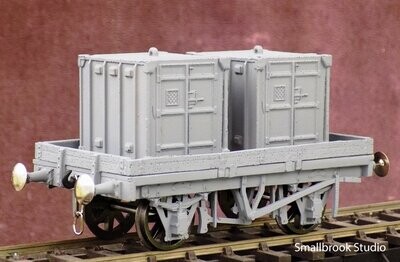 7mm f/scale 0 gauge Container Flat Waggon with 2 container Load Kit