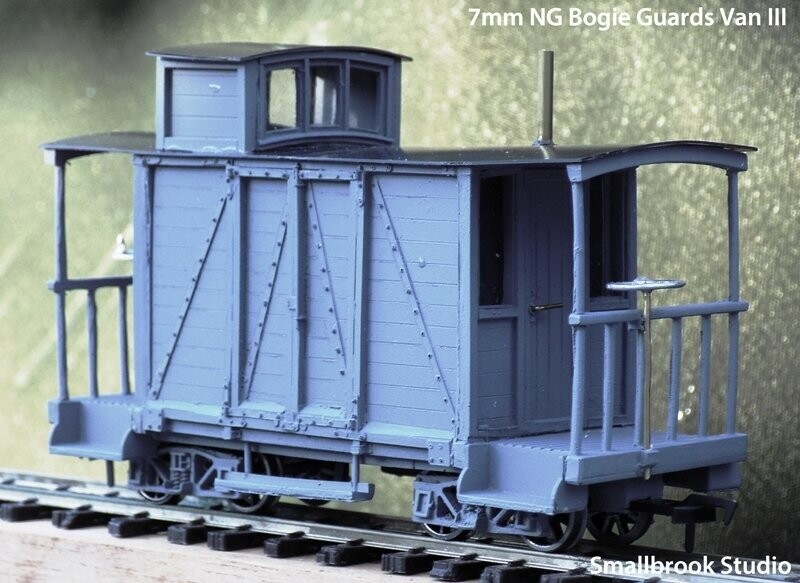 7mm NG Guards Van III with two balconies, lantern light and bogies Kit