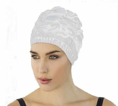 White Ruched Shower Cap