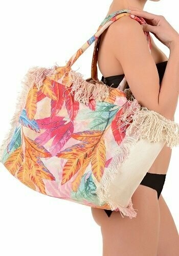 Tropical Day Tote Bag in a tropical print fabric.
