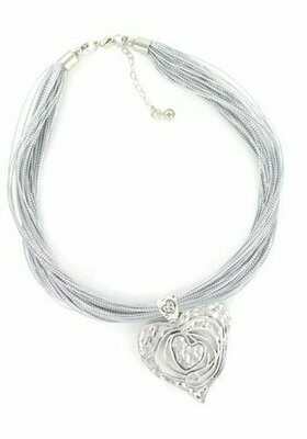Gaudi Silvery Heart Necklace – silvertone