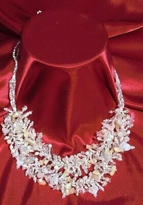 White glass beaded coral style 2 link necklace