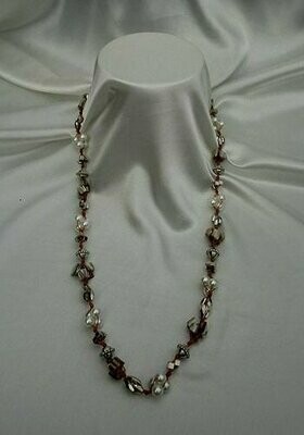 Faux pearl, shell and metallic bead necklace