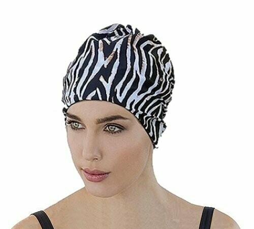 White Tiger Print Swim Cap
