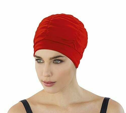 Red Ruched Swim Cap