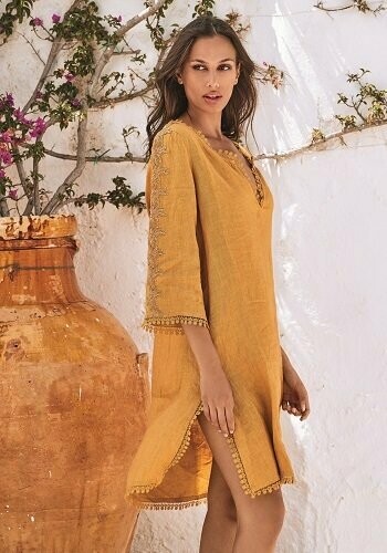 Maya Madras Ochre Kaftan  Dress