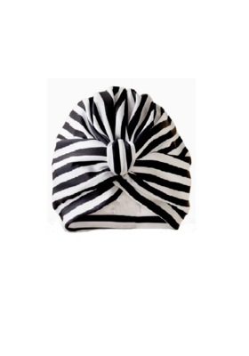 Black & White Stripe Splash Cap & Shower Turban, front view showing gathered material