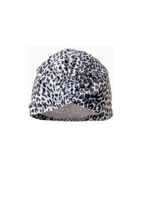 Snow Leopard Splash Cap & Shower Turban, front view showing gathered material