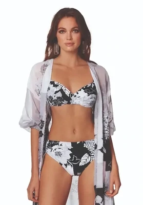 Roidal Elegant Paola Tie Side Bikini. Monochrome floral design with adjustable height tie side bikini bottom.