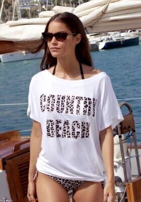 Roidal Tessy Clerice White Beach Shirt with "Country Beach" logo. 