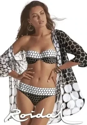 Roidal Bambu Bicolour Aurea D cup Bikini. Brown and White geometric pattern. The removable halterneck strap lets you create two looks from the one bikini.