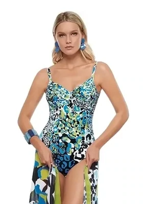 Roidal Damask Swimsuit in a multi-coloured abstract animal print.