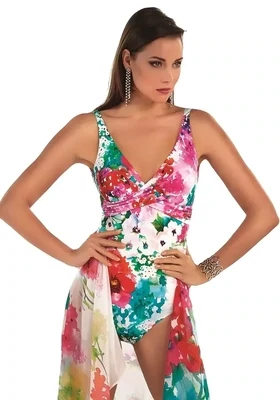 Roidal Cris Flor Romantica swimsuit. The fabric is a floral print on a White background.
