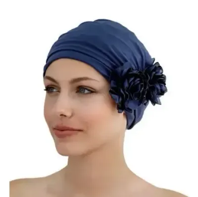 Navy Blue 3D Flower Swim Turban