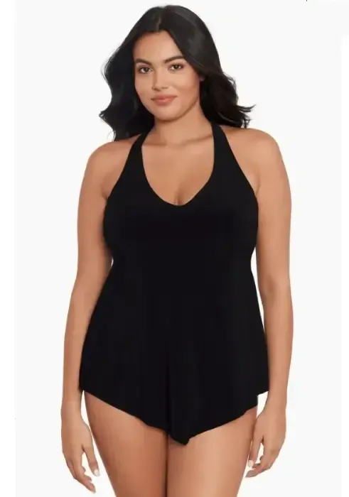 Taylor Black Tankini Top by Magicsuit. Featuring underwired soft foam cups to help lift and support the bust. Front view.