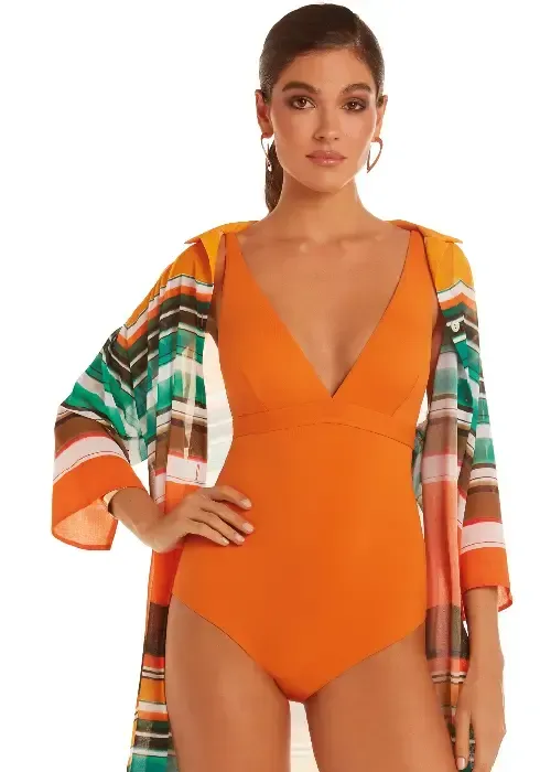 Ocra Pascal Mango Comfort  Swimsuit by Roidal. The rich mango shade is especially eye-catching in the sunshine.