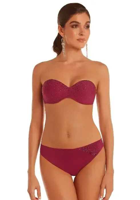 Luxor Rich Plum Bandeau Bikini by Roidal featuring Swarovski crystal embellishments.