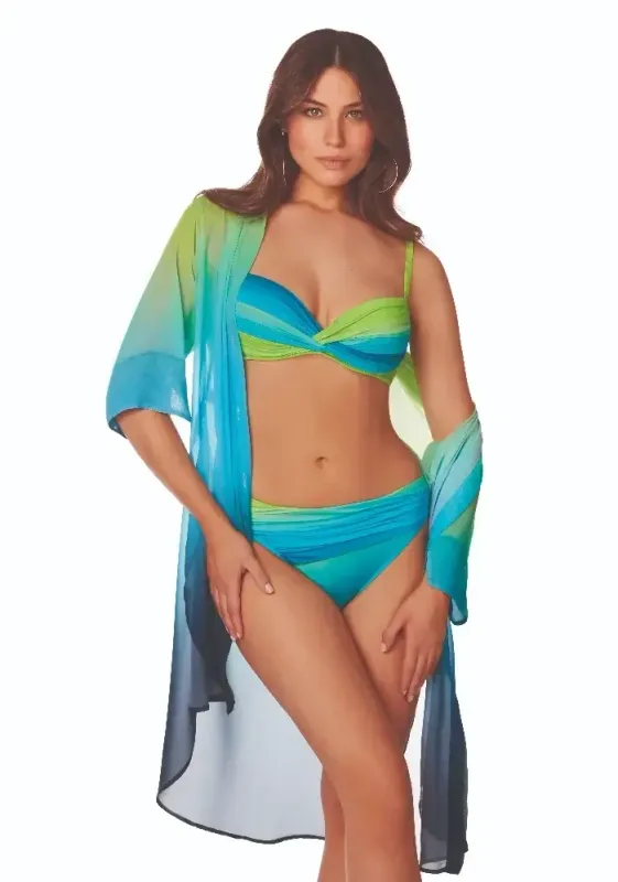 Roidal Brasil Ombre Shirt Dress. The fabric is a yellow/green to blue ombre design.