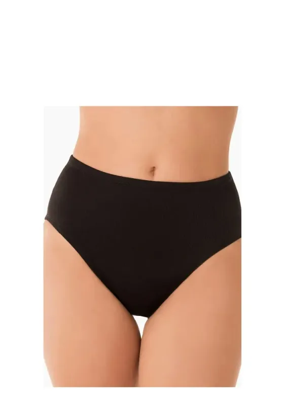 Classic Cut Black Bikini Pants by Miraclesuit. Front view.