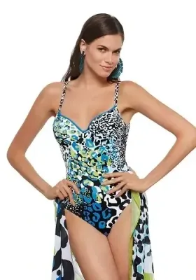 Roidal Arcus Swimsuit in a multi-coloured abstract animal print.