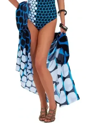 Roidal Bambu Bicolour Blue Dilan Pareo. The fabric is a geometric Blue and White print.