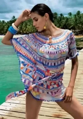 Ortensia Blue Tribal Poncho