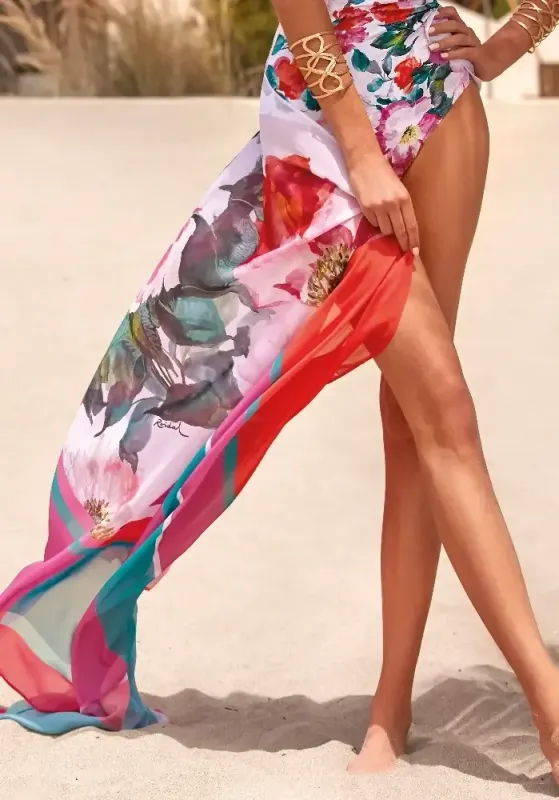 Roidal Melania Crispa Pareo. Floral pattern on a white background.