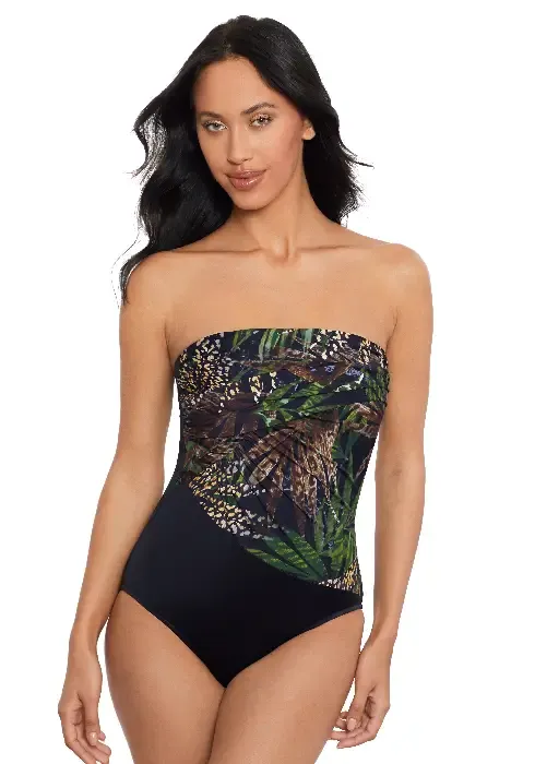 Lifestyle photo of Nighthawk Goddess Swimsuit by Magicsuit  in a brown and green fabric with black back piece
