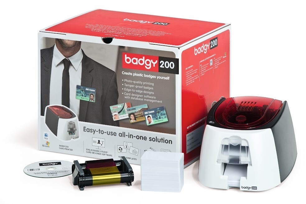 Evolis Badgy 200 - Single side PVC ID card printer Bundle Evolis Badgy 200 - Single side PVC ID card printer Bundle
