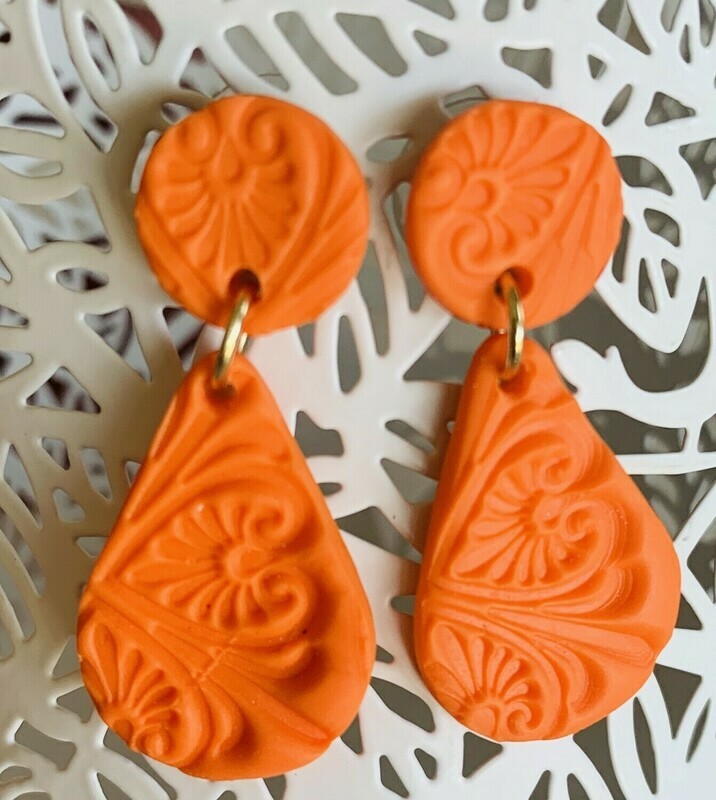 Dezynr Ear Ring Tear Drop Stud Orange